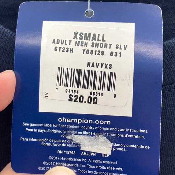 Champion Navy Blue White Spell Out Embroidered Logo Short Sleeve Crew Tee Shirt - Picture 5 of 8